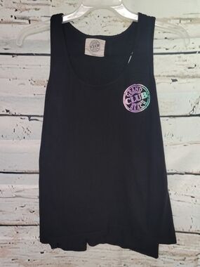 Grand Beach Club Black Racerback Tank Top XL Tropical Graphic